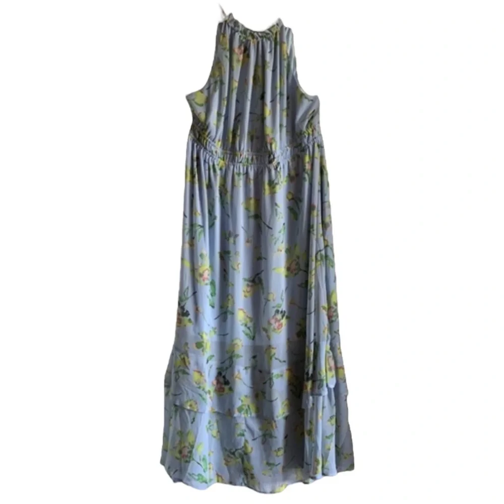 Adyson Parker NEW Halter Dress Blue 3X Midi Floral Whimsical Romantic Vacation